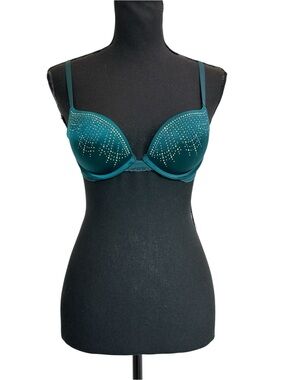 La Senza aquamarine teal crystal rhinestone embellished bra Sz 32